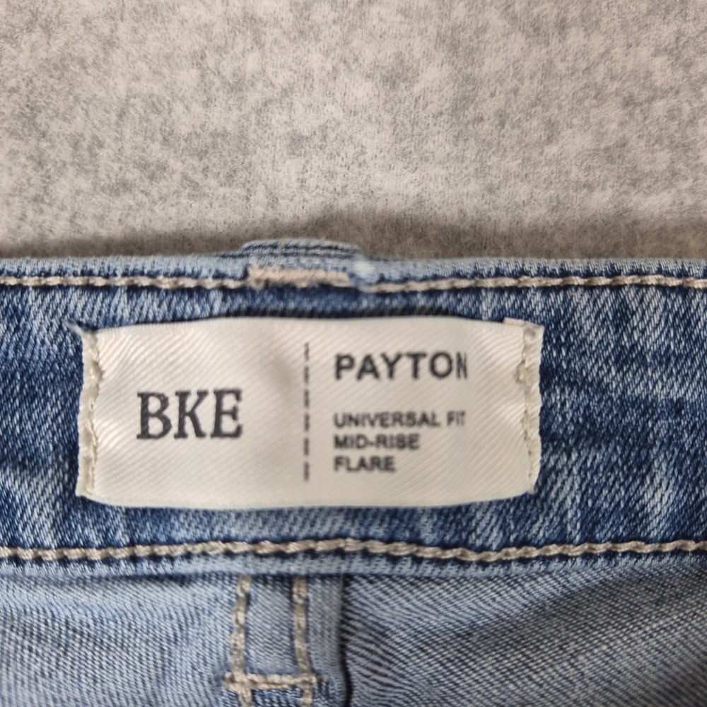 BKE Payton Flare Jeans Womens 28x31 Light Wash Distressed Mid Rise Raw Hem - Picture 3 of 11